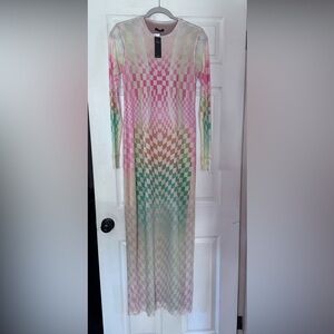 AFRM Pink and Green Geometric Long Sleeve Dress